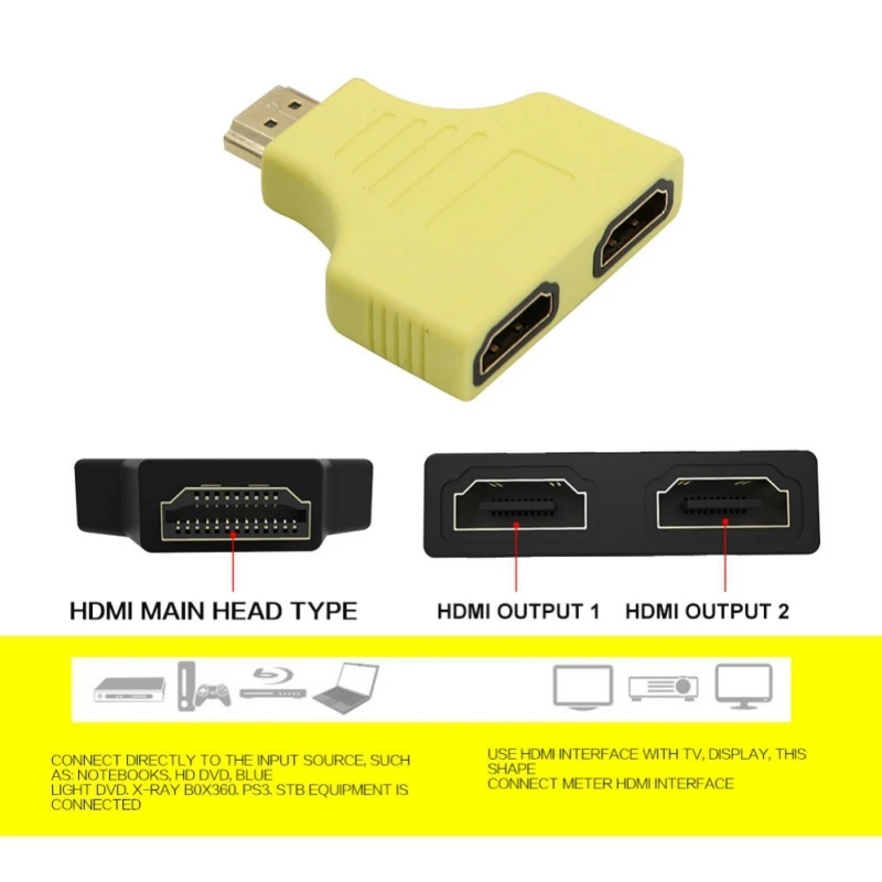 2019 новейший сплиттер для HDMI Мужской на 2 HDMI Женский 1080P 1 в 2 Переключатель расширитель адаптер конвертер
