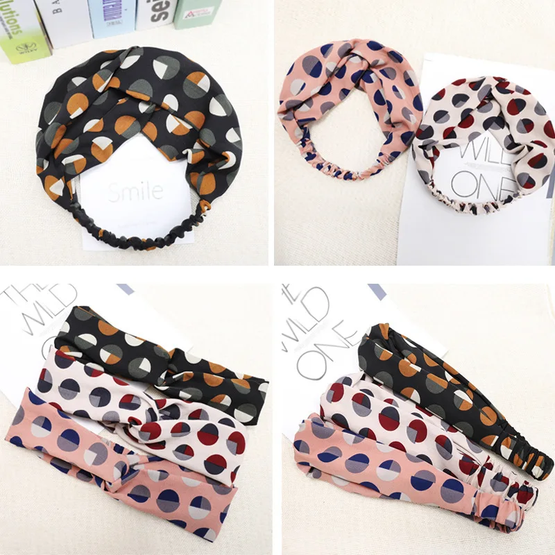 

Korean-style Summer Polka Dot Cross Hair Band Dotted Fashion Fabric Headband New Style Elastic Face Wash Bandeau Headband C303
