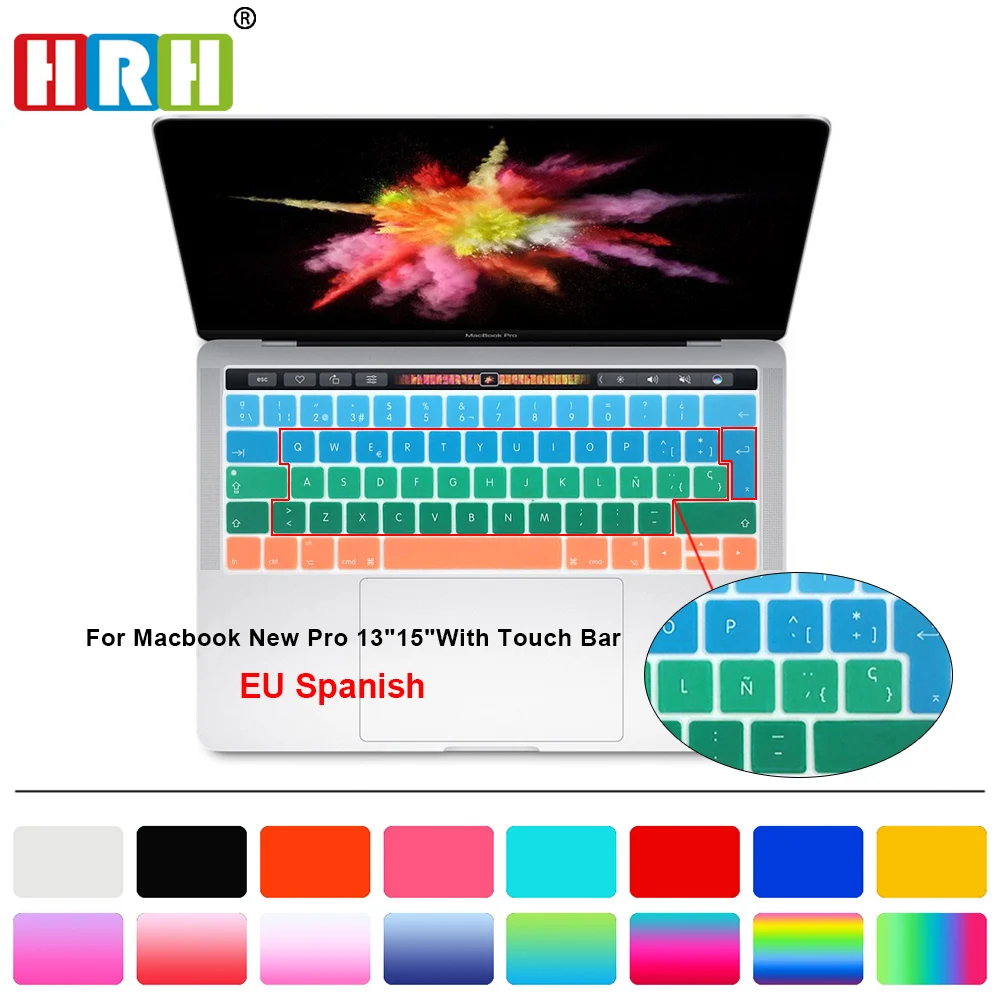 HRH Rainbow EU испанская Силиконовая Защитная пленка для клавиатуры для Mac Pro 13 15 A1706 A1707 A1989 A1990 A2159 с сенсорной панелью