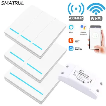 

SMATRUL Smart Life APP WiFi Push Switch Light RF 433Mhz Wall 110V 220V DIY Relay Timer Module For Google Home Alexa Tuya