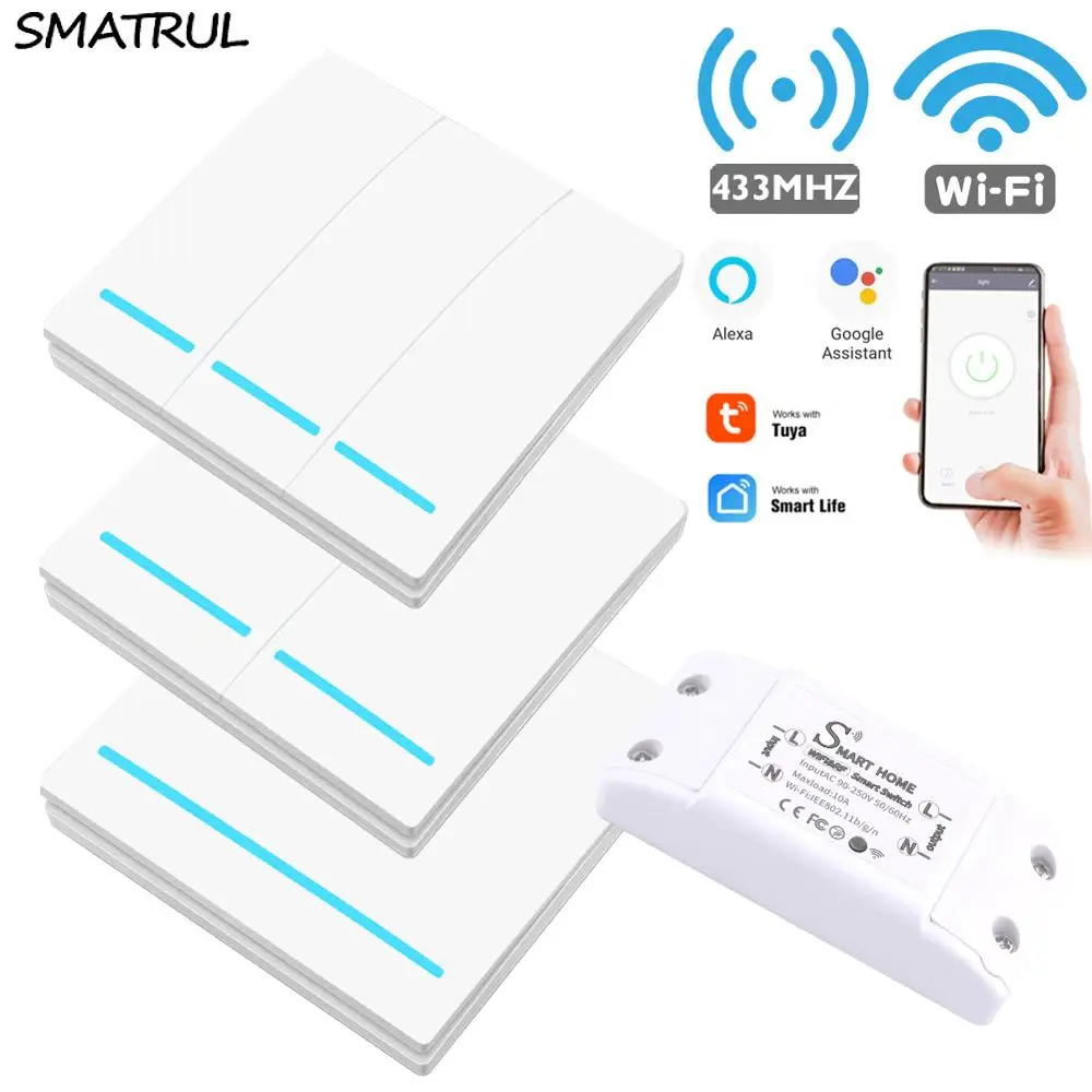 SMATRUL Smart Life APP WiFi кнопочный переключатель светильник RF 433 МГц настенный 110 В 220 DIY