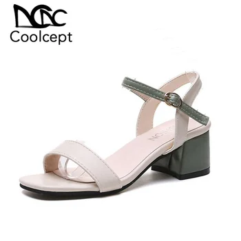 

Coolcept New Summer Shoes For Women Sandals Square Heel Mixed Color Casual Shoes Female Footwear Fashion Shoes Size 34-39