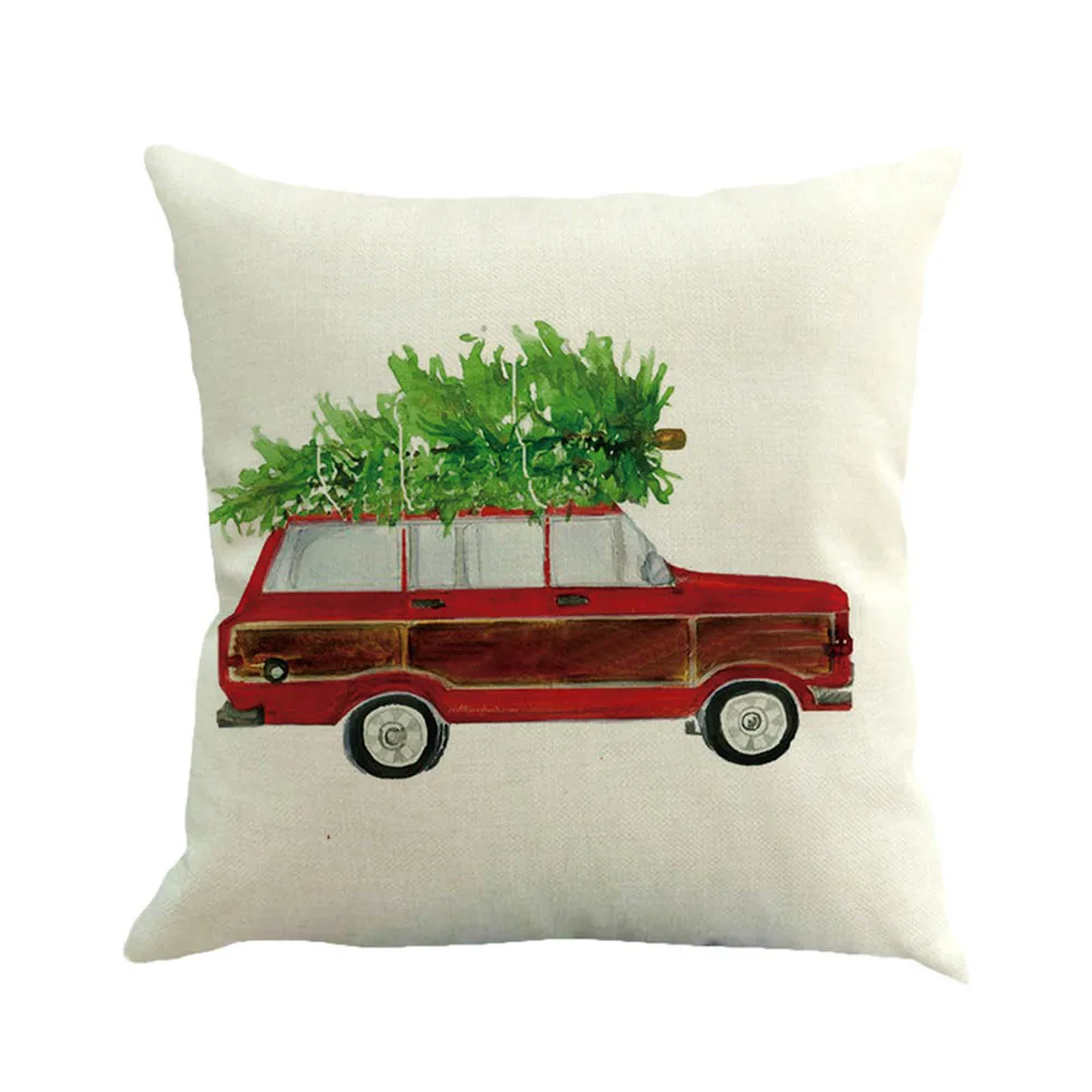 Gajjar Merry Christmas Decorative Pillowcases Cotton Linen Cartoon Car Tree Throw Pillow Case Cushion Cover Pillowcase | Дом и сад