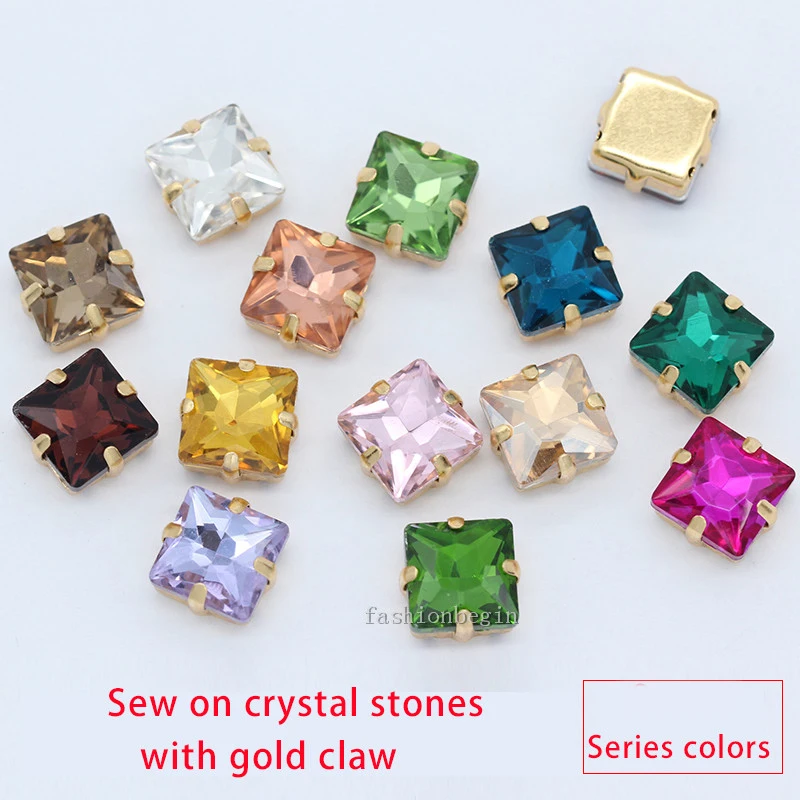 Square Shape Sew On Rhinestones With gold claw rhinestones Rhinestone Beads Clothes Jewelry Diy Trimming | Дом и сад
