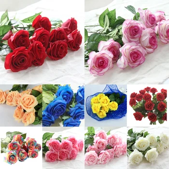 

10 pcs Latex Real Touch Rose Decor Rose Artificial Flowers Silk Flowers Floral Wedding Bouquet Home Party Design Flowers