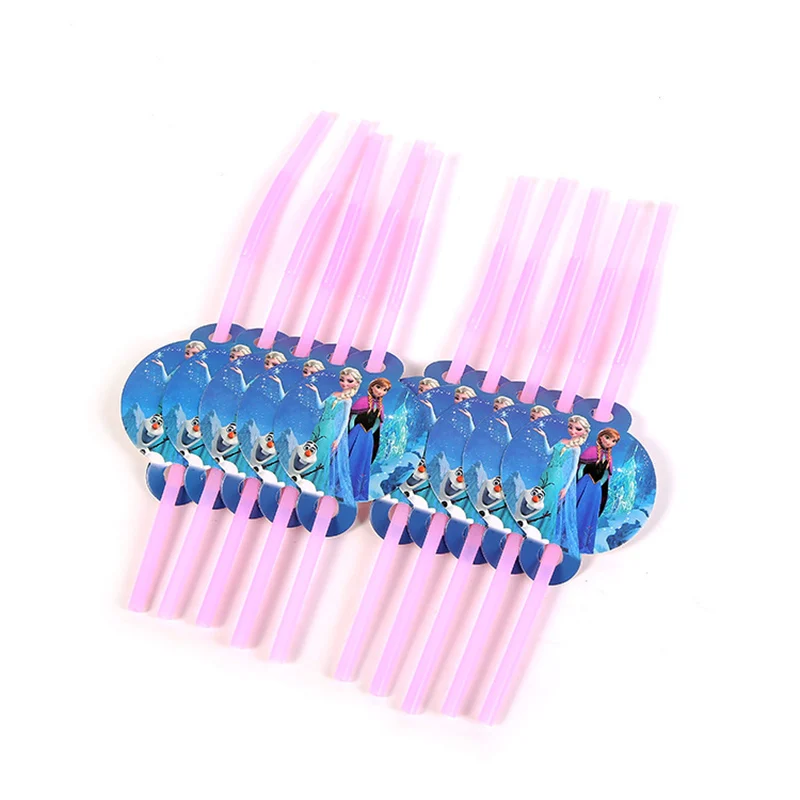 straws-10pcs Замороженные Дисней Дети Девушки пользу день рождения пакет украшение для торжества чашки тарелки детский душ одноразовые столовые приборы - Цвет: straws-10pcs