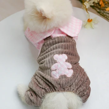

Cotton Shirt Puppy Dog Plaid Jumpsuit Rompers Pink Blue XS XL With Cute Pants Autumn Winter Pet Apparel Supplies Drop Shipping