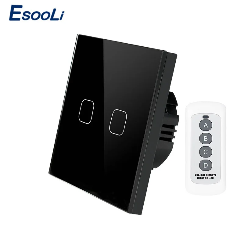 Esooli сенсорный выключатель 1 банда 1 способ, умный настенный выключатель, сенсорный выключатель света, беспроводной дистанционный переключатель освещения 220 В - Цвет: 2 Gang Remote Black