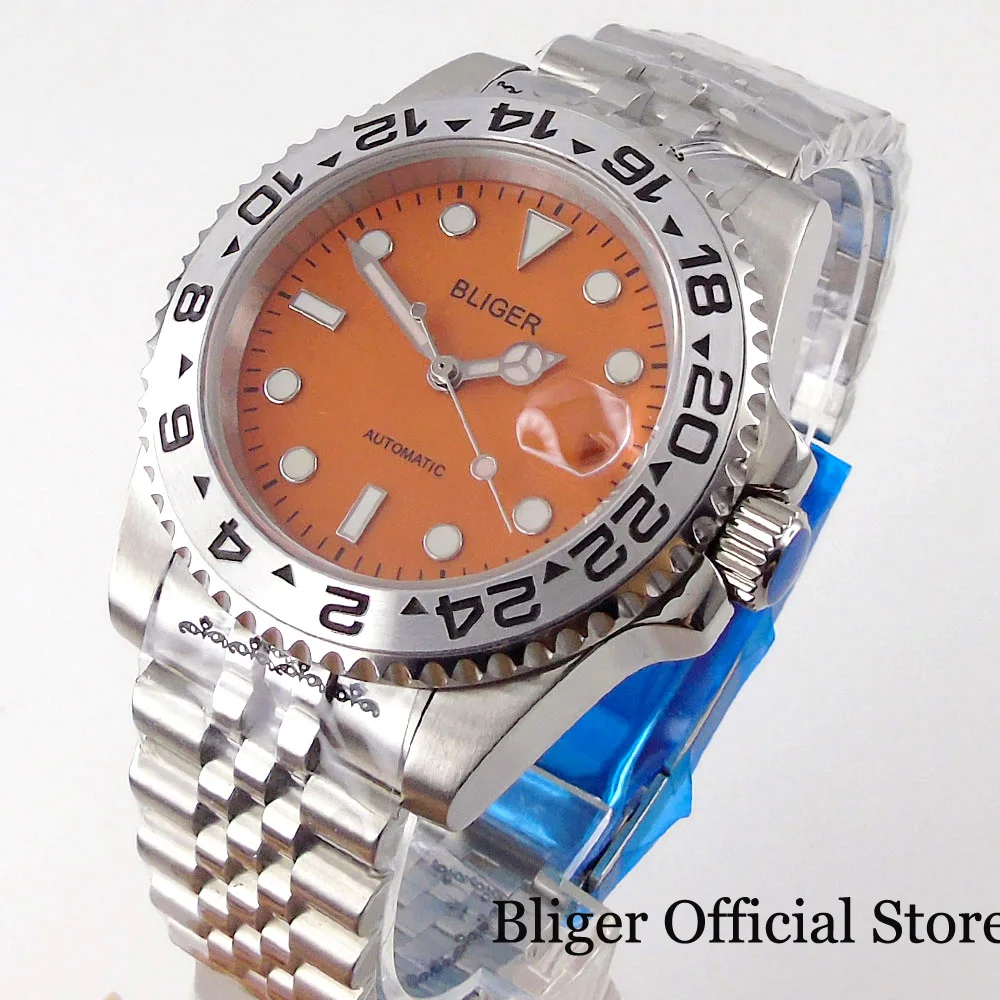 Bliger Men Watch Sapphire Glass Orange Dial Japan Nh35a Automatic Movement  Silver Insert Jubilee Band Date Magnifier Stainless - Mechanical  Wristwatches - AliExpress