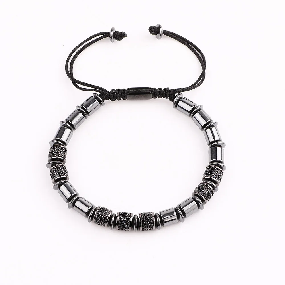 High Quality Luxury Men Jewelry Bracelet CZ Tube Gold Color Beaded Macrame Bracelet Men Women - Image 3