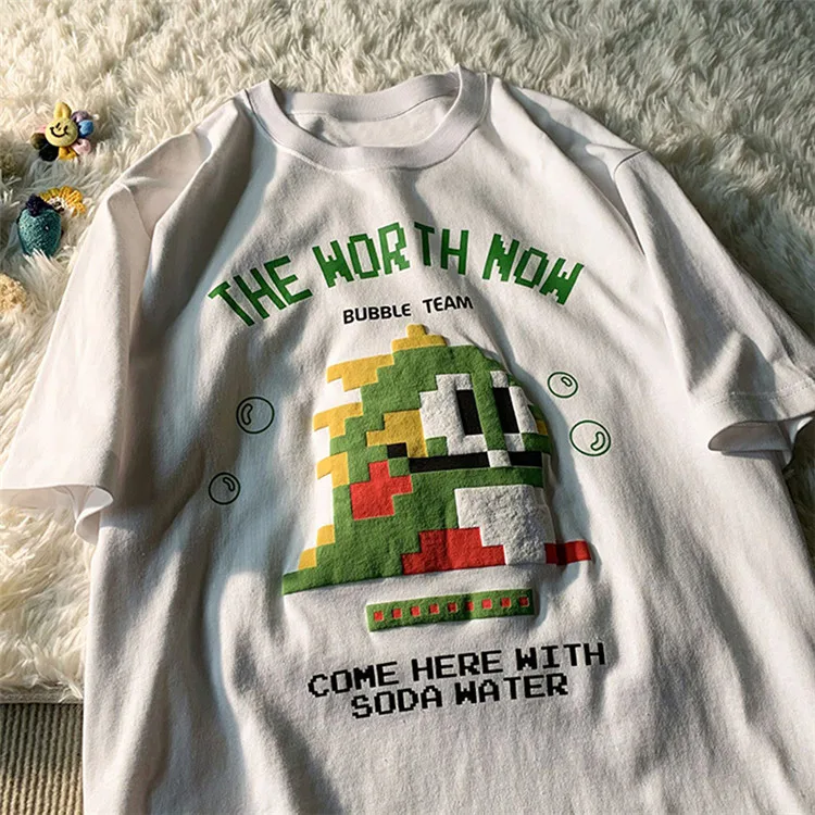 Cute Little Dinosaur Pattern Printed T-Shirt Summer Loose Large Size Multi-Color Cartoons Japanese Tops Y2k Casual Cotton Tees Cute Little Dinosaur Pattern Printed T-Shirt Summer Loose Large Size Multi-Color Cartoons Japanese Tops Y2k Casual Cotton Tees