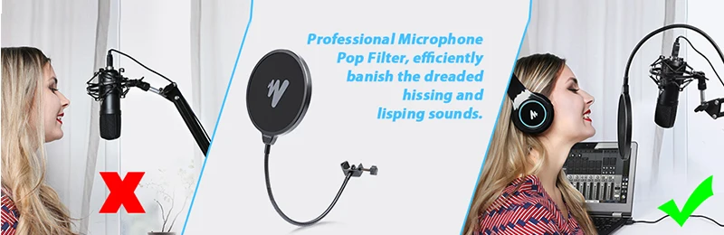 MAONO Microphone Pop Filter Metal Pop Filter Shield Double Layer Windscreen Popfilter For USB Microhone Podcast Microphone