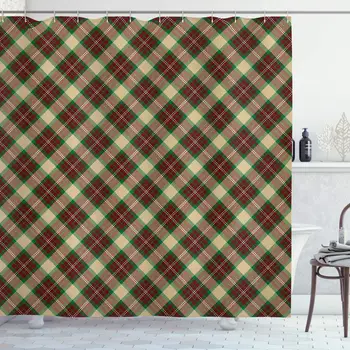 

Plaid Shower Curtain, Tartan Pattern with Diagonal Squares Classic Composition Geometric Arrangement, Cloth Fabric Bathroom