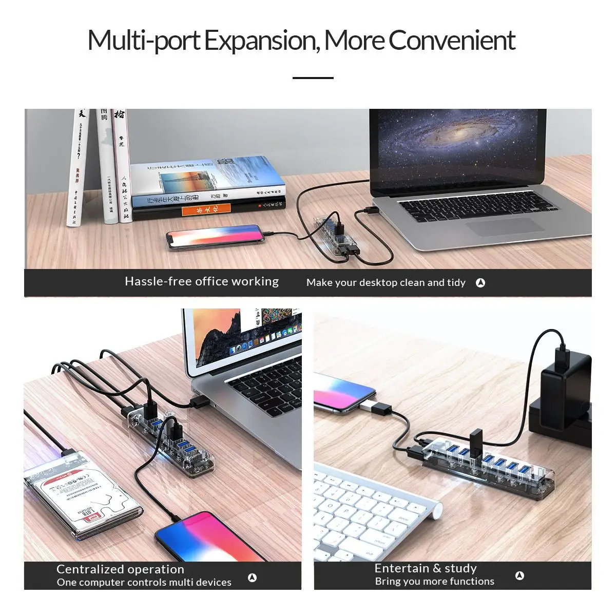 Orico F7U 7 портов USB3.0 прозрачный концентратор с Micro-USB порт питания 5 Гбит/с USB концентратор питания для компьютера ноутбука