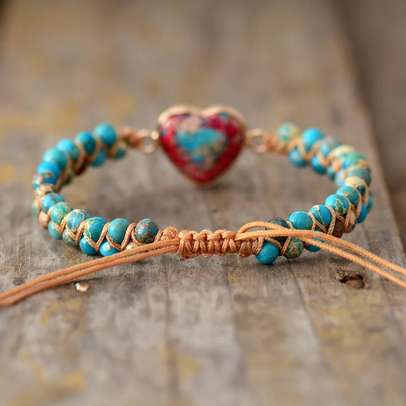 Natural Stone Heart Charm Bracelets String Braided Macrame Bracelets Jaspers Friendship Wrap Bracelet Femme Women Jewelry - Image 5