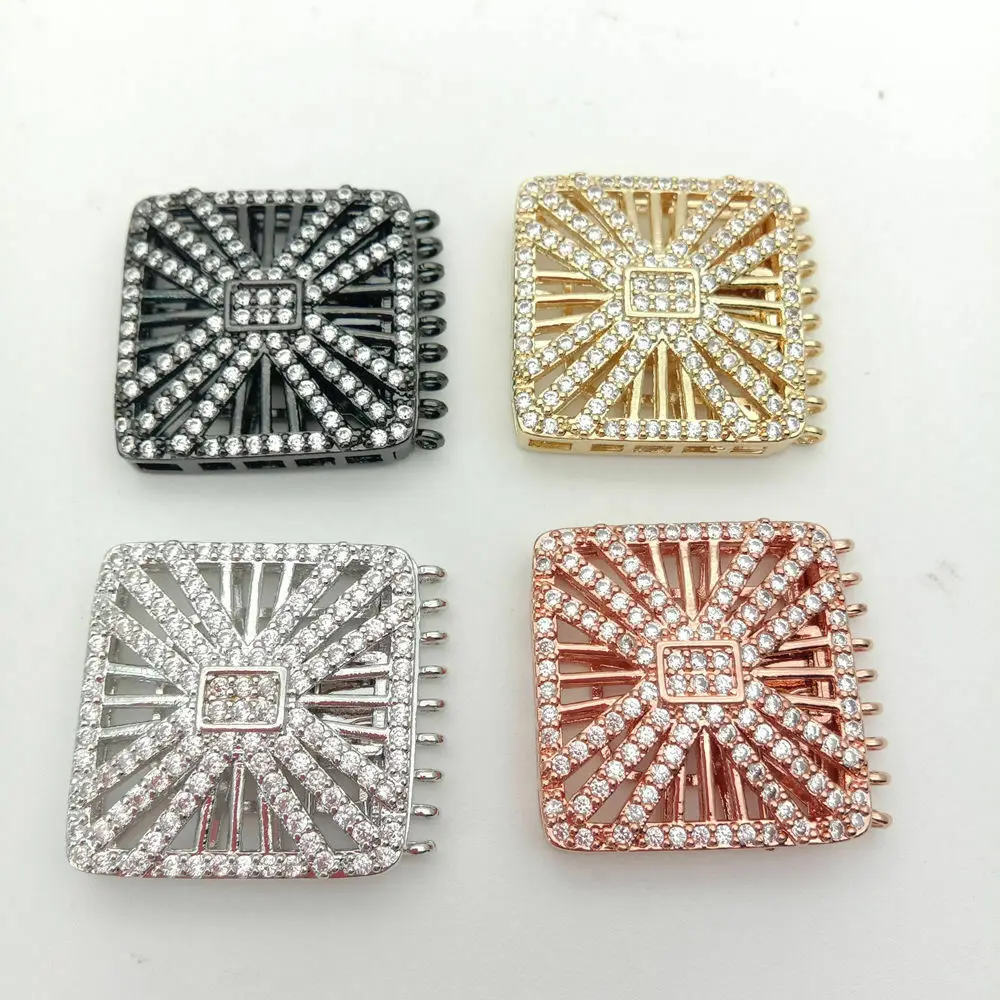 

9rows golden plated CZ Rhinestone micro pave square clasp