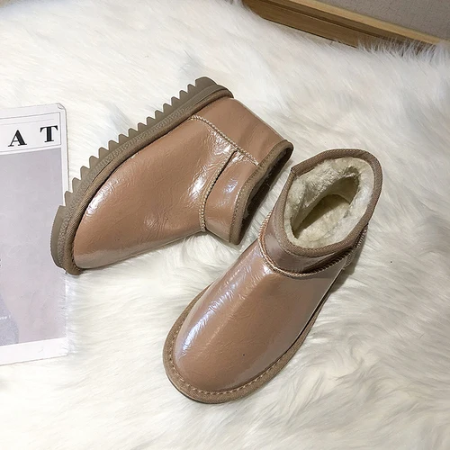 Leather Snow Boots Women Platform Fur High Quality Winter Ankle Boots Women Waterproof Non-slip Warm Shoes Botas Mujer - Цвет: Розовый