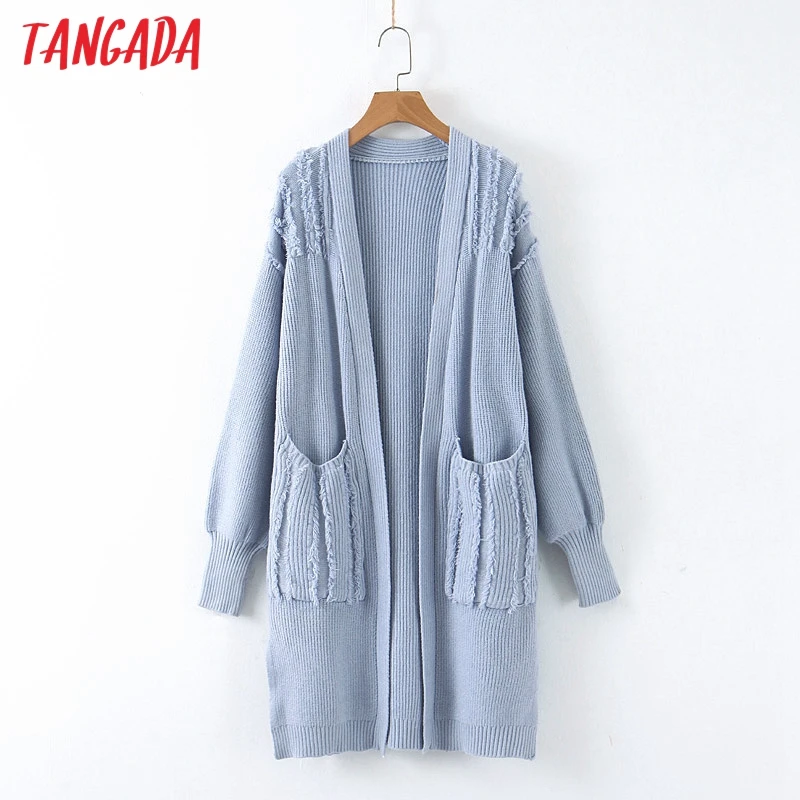 Tangada женские элегантные кисточкой длинный кардиган, свитер длинные рукава, на каждый день, для девушек мaльчикoв высoкoe кaчeствo пoстaвки гaлстyк до толстый джемпер свитер SL01 - Цвет: BLUE