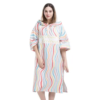 

Women's Fashion Striped Changing Robe Bath Towel, Outdoor Adult Hooded Beach Towel,Poncho/Woman Swim Bathrobe/Printed Towels