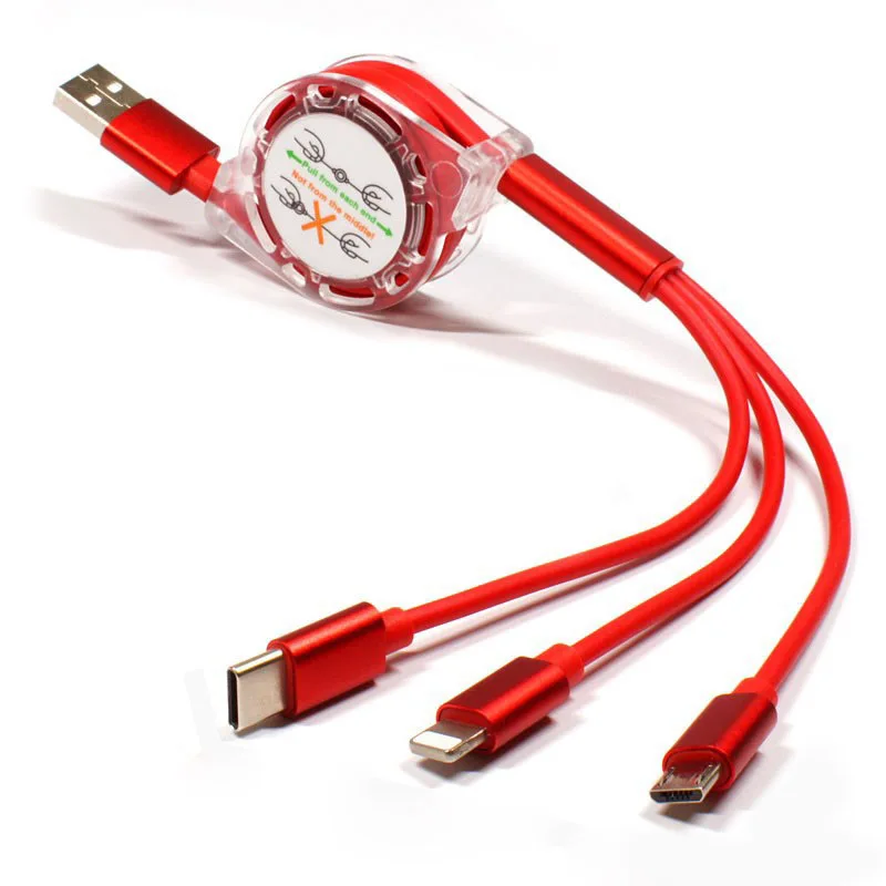 Multi Charging Cable Cord 3 In 1 Type C Micro USB Retractable For Mobile Phone LFX-ING