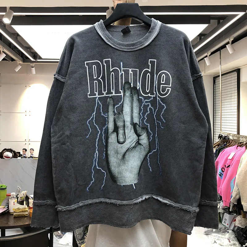 Rhude толстовки мужские женские новые толстовки Rhude винтажные осенние зимние повседневные утепленные толстовки с пальмовым принтом логотип в виде молнии