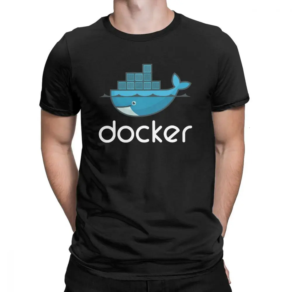 Black One yona, Мужская футболка с логотипом Docker, Linux, Javascript, компьютерная хлопковая одежда, Забавные футболки с коротким рукавом и круглым вырезом, графическая футболка - Цвет: Black