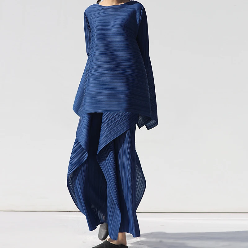 Женский плиссированный костюм Miyake свободная футболка с длинным рукавом