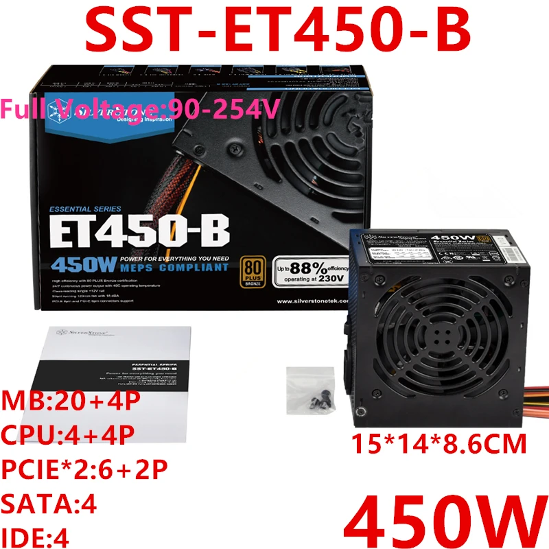 Блок питания для SilverStone ATX немодульный 80 плюс Бронзовый игровой бесшумный блок питания 450 Вт блок питания SST-ET450-B
