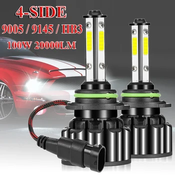 

4-Side 9005 9145 HB3 LED Headlight Kit 100W 20000LM Hi-Lo Beam Bulb 6000K White