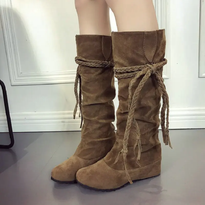 

Bohemian thick heel boots national bohemian ladies tassel fringed suede leather and ankle boots ladies and girls flat shoes boot