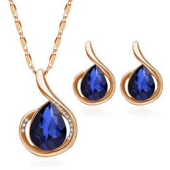 

CSHOU78 Crown Blue Crystal Bridal Necklace Set Necklace Stud Earrings Set