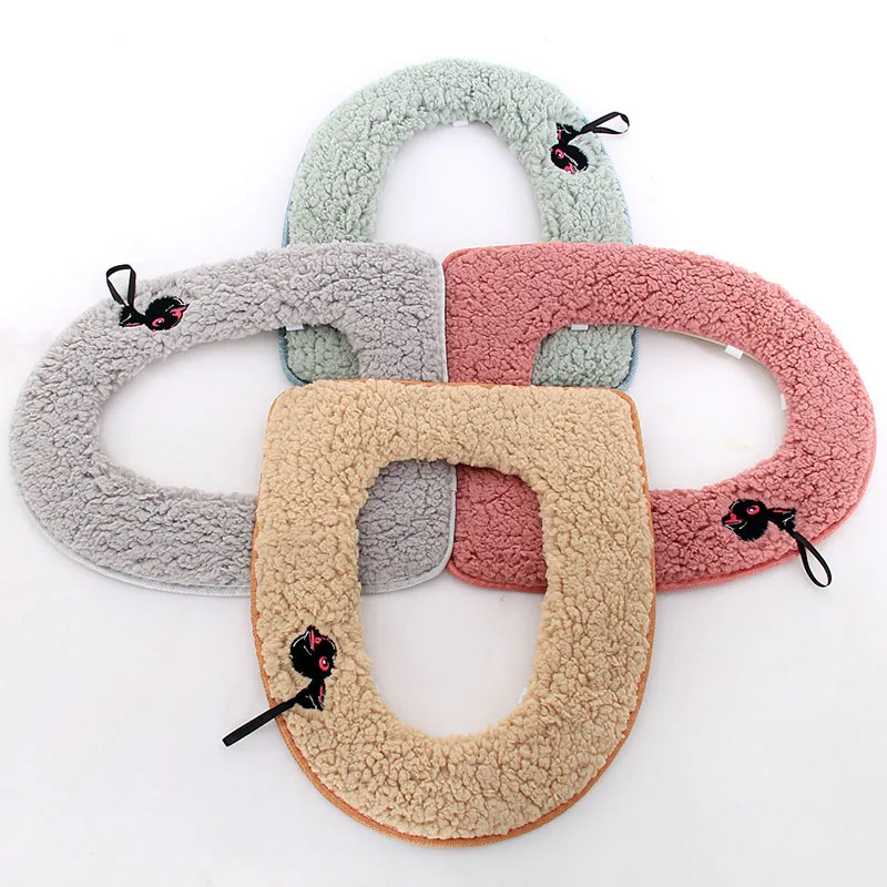 Winter Warm Toilet Seat Cover Cartoon Cat Soft Coral Toilet Mat Bathroom Accessories - Image 4