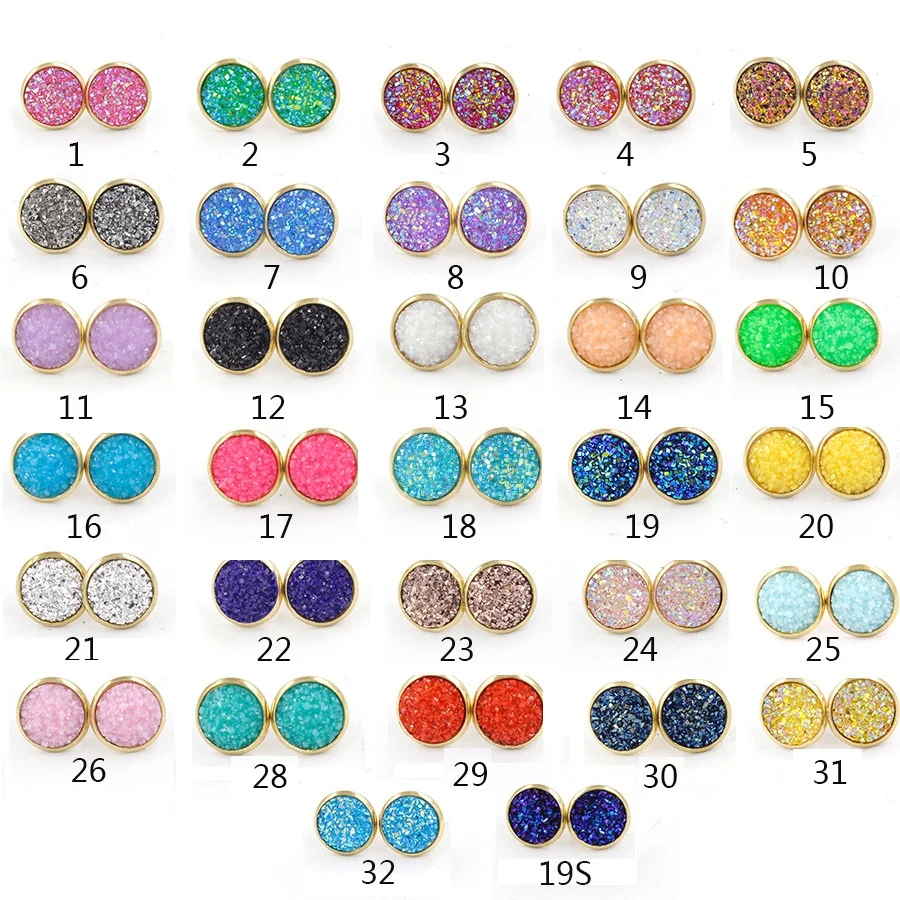 12 мм Druzy Drusy серьги из смолы кабошон золотые гвоздики для женщин мужчин девушек