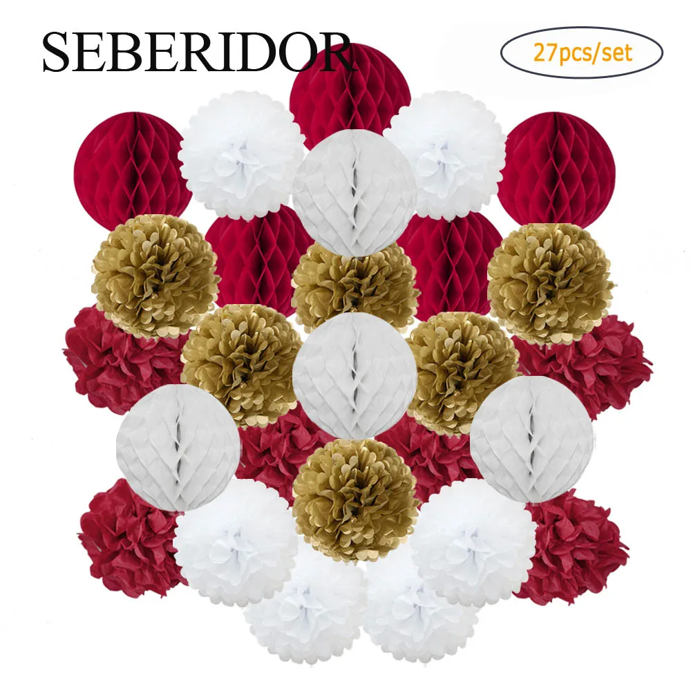 Round Paper Ball Honeycomb Tissue Pompom 6" 8" 10" Christmas Wedding Baptism Birthday Party Decoration