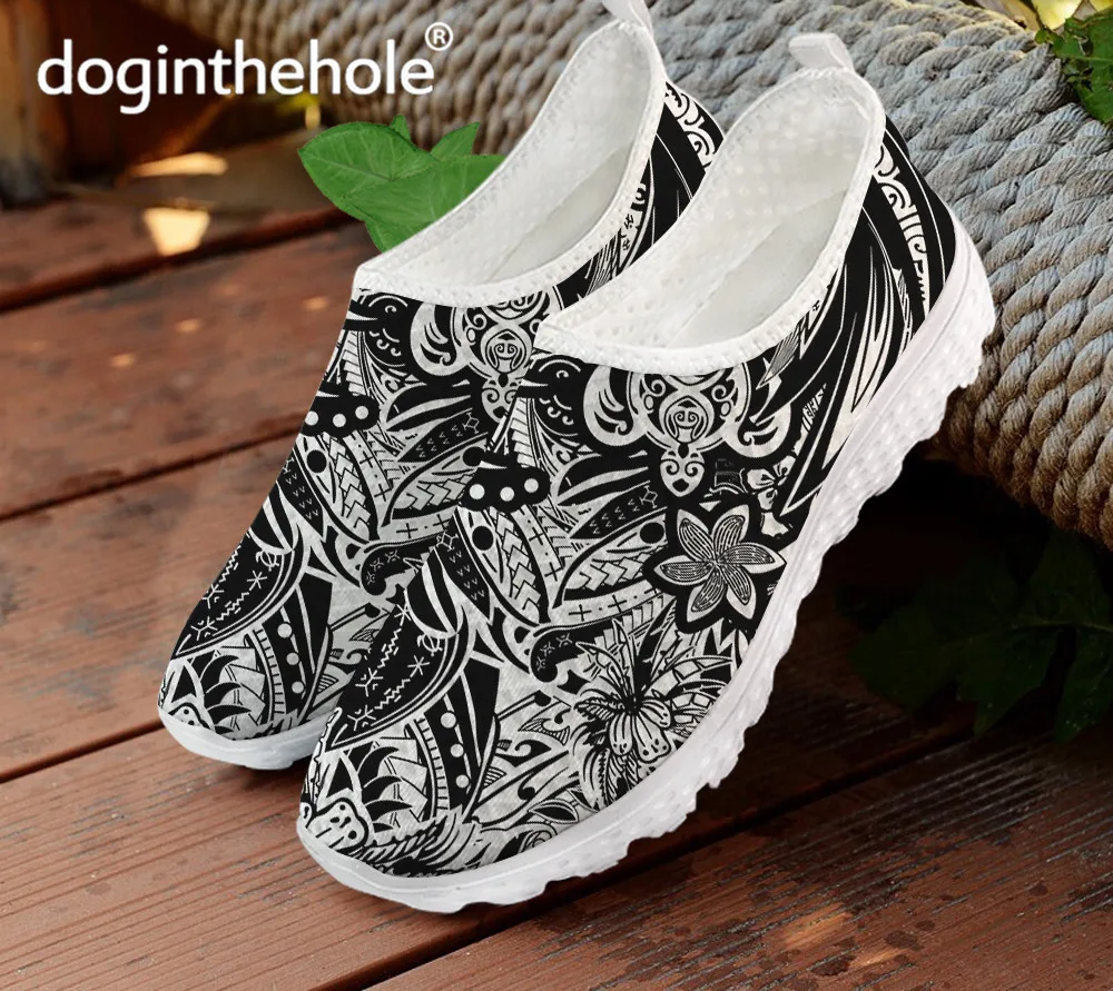 

Doginthehole Vintage Samoa Tribal Pattern Women's Slip On Flat Shoes Summer Breathable Mesh Sneaker Gym Fitness Casual Footwear
