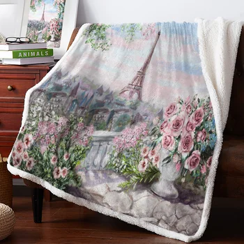 

BIGHOUSES Throw Blanket Flowers Paris Watercolors France Garden Fleece Blankets Personalized Blankets Bedclothes