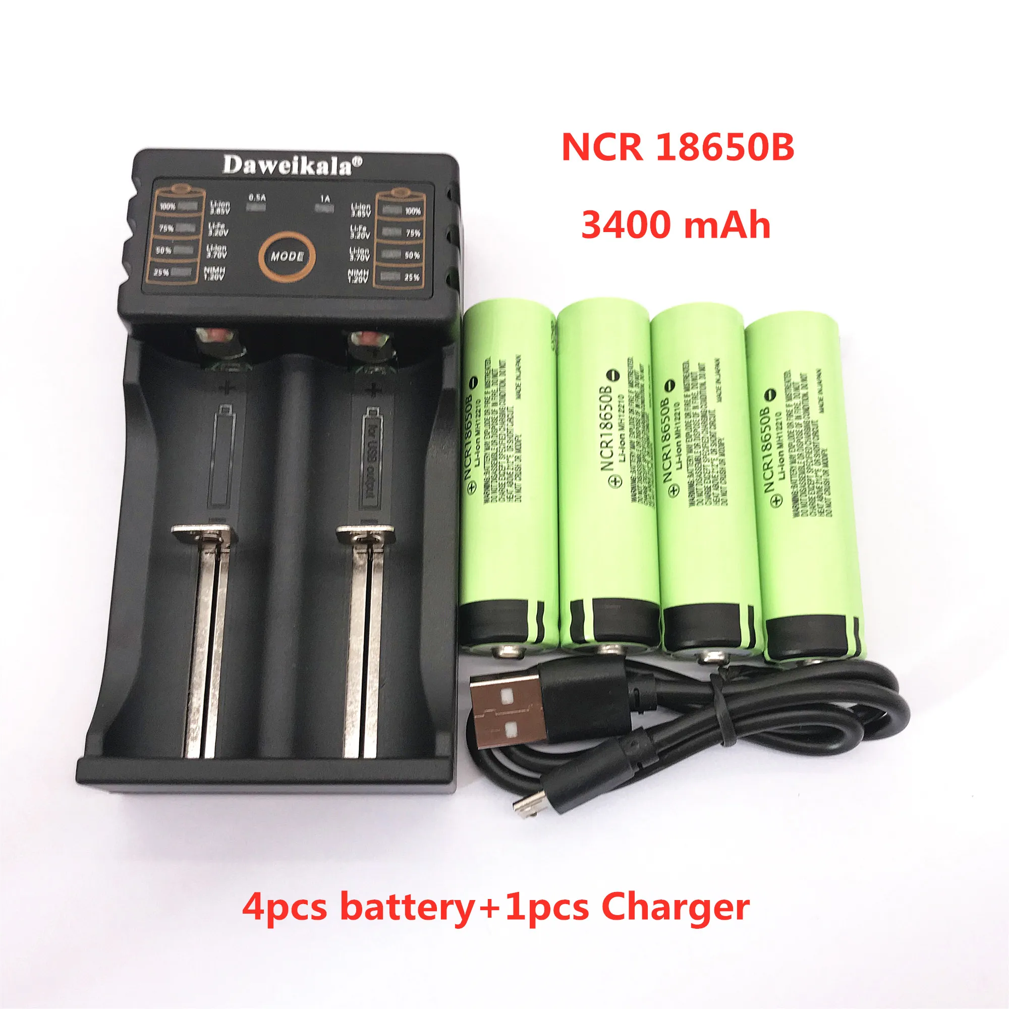 Оригинальная 18650 Батарея 3,7 V 3400mah ncr18650b перезаряжаемая литиевая батарея фонарик батарея с выпуклой головкой+ зарядное устройство - Цвет: Зеленый