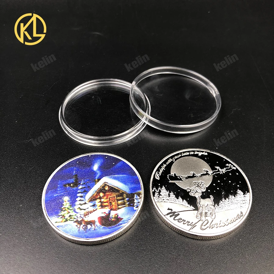 Merry Christmas gold plated coin Santa Happy New Year silver Commemorative Challenge Coin Santa Claus Wishing Collection gifts