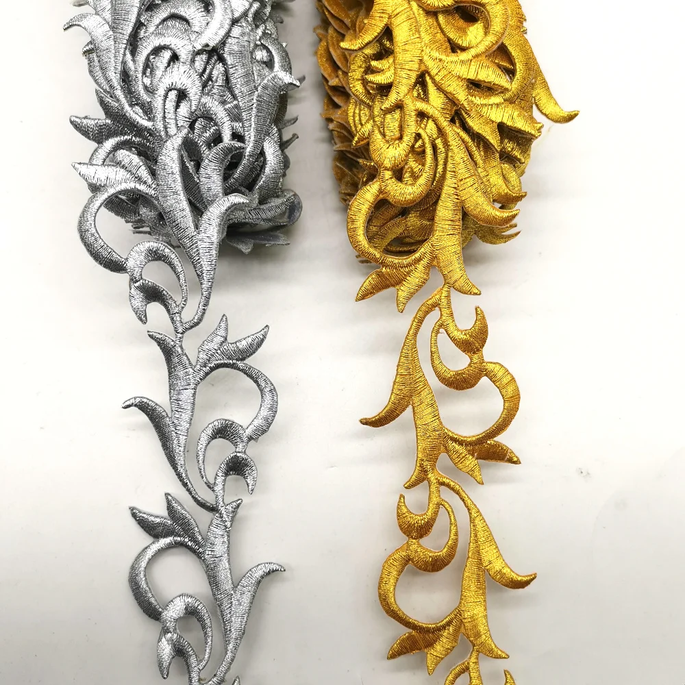 Iron On Embroidered Lace Gold Cosplay Costumes Trims Appliques and Sliver Metallic Tape 4.5CM | Дом и сад
