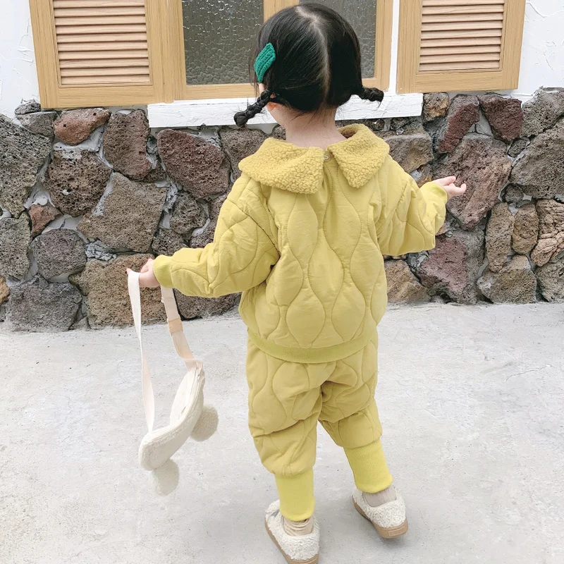 

Kids Clothes 2019 Winter Baby Girl Clothes Set Long Sleeve Solid Color Thicken Coat+Pants 2Pcs Outfits Casual Children Clothing