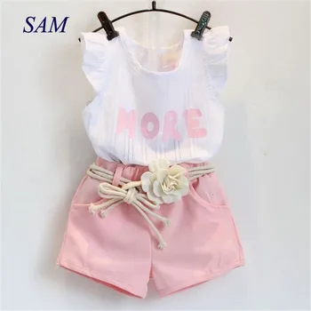 

2020 girls clothes suits leter petal sleeve tops + shorts 2pcs clothing sets fashion flower kids summer princess party set