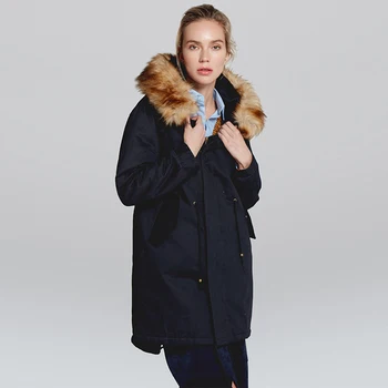 

MoYan, abrigo Parkas de invierno cálido para mujer, abrigo con Cuello de piel con capucha, grueso, informal, suelto, de talla
