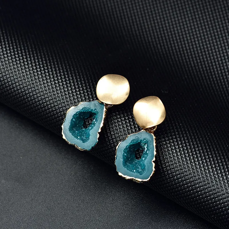 New Korean Vintage Geometric Acrylic Drop Earrings for Women Fashion Metal Geometric Gold Hanging Earring Jewelry