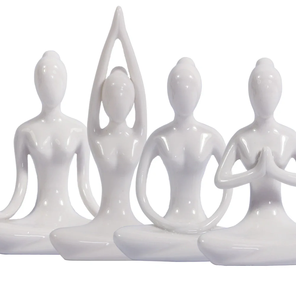 4x Ceramic Yoga Posture Figure 