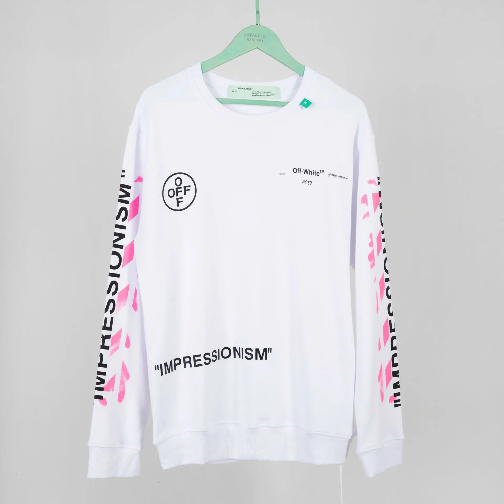 OFF-WHITE OW Весна и лето 99 лет краска пара мужская хлопковая толстовка с круглым вырезом - Цвет: Белый