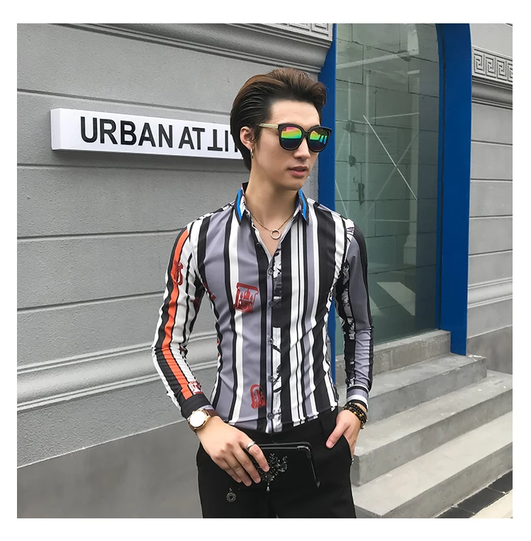 Остроконечная полосатая Мужская рубашка Camisa Social Masculina, приталенная Корейская мужская одежда, осенняя сорочка с длинным рукавом, Homme Manche Longue
