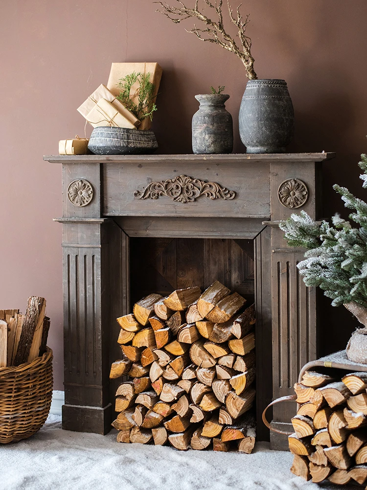 Juhan Solid Wood Fireplace Wood Color American Carved Decoration French  Shooting Props B u0026 B Window Display