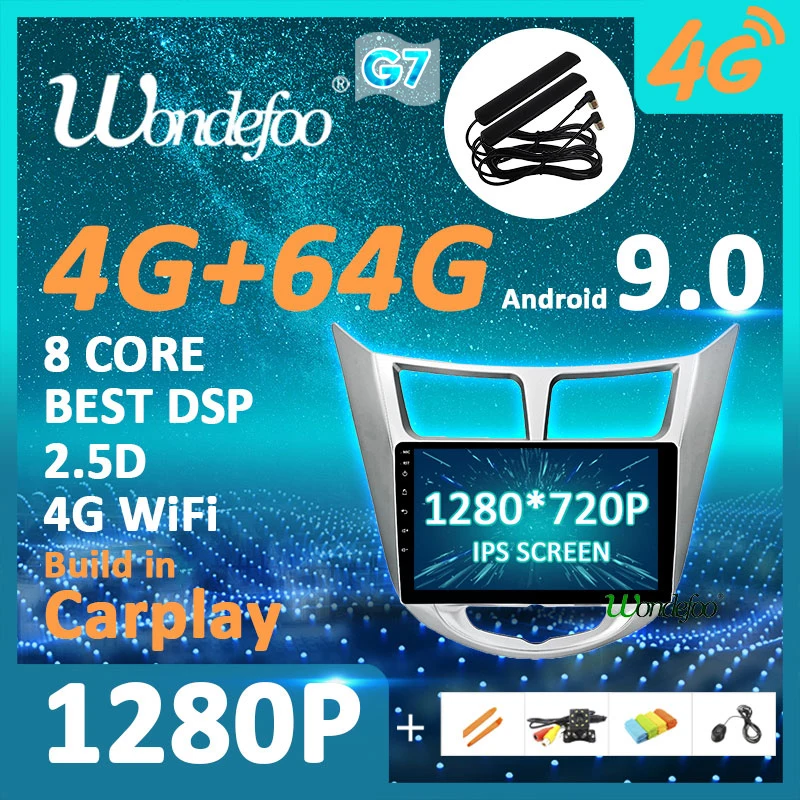 

Android 9.0 1280P 4G 64G Carplay GPS for Hyundai Solaris 1 2 Verna Accent Grand Avega Attitude 2010-2016 Multimedia Radio no DVD