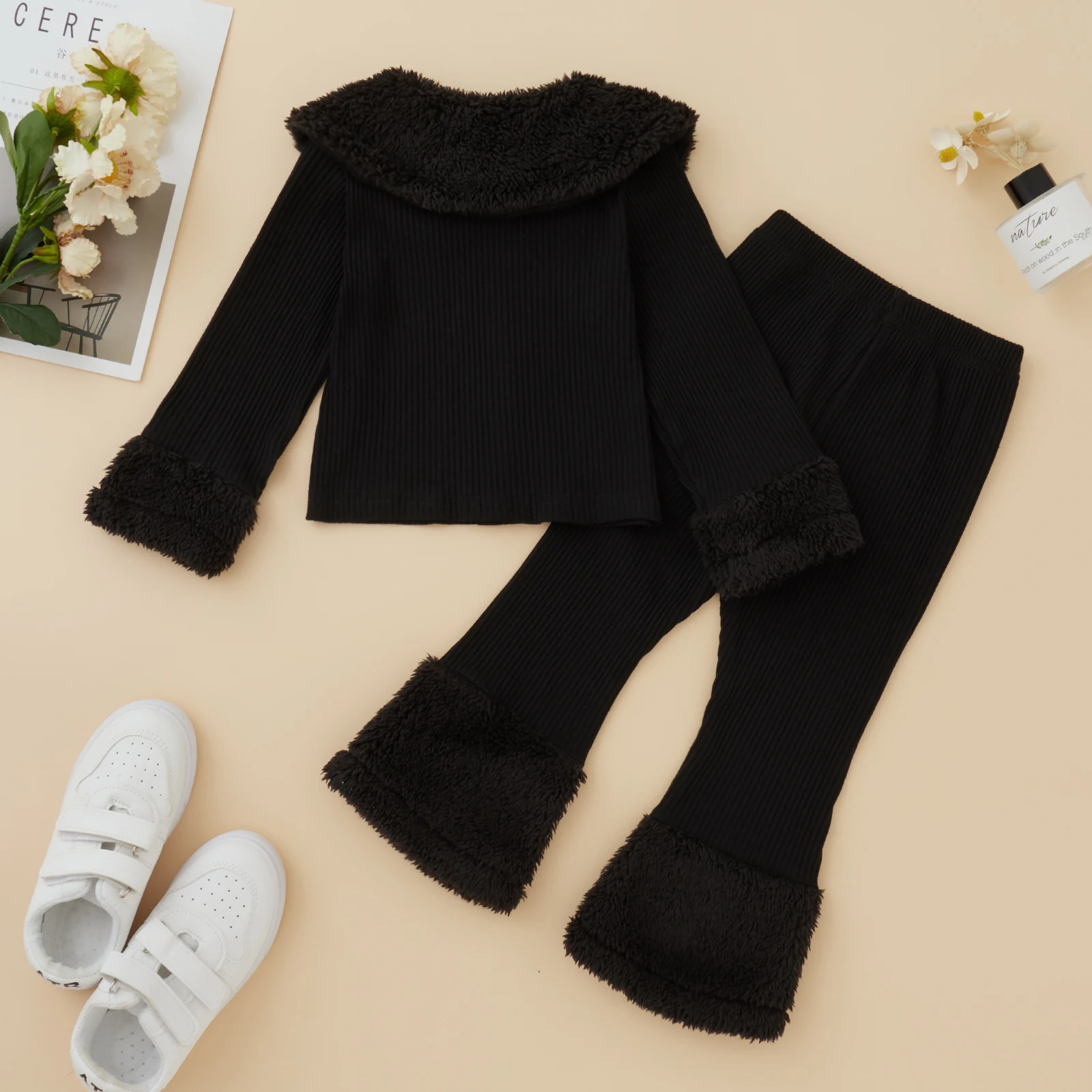Toddler Baby Girls Knitted Tracksuits Casual Autumn Winter Lapel Button Long Sleeved Jacket + Pants Children Plush Outwear Set kids clothing set girls clothing set kids sports suit children sports suit kids sweatshirt set