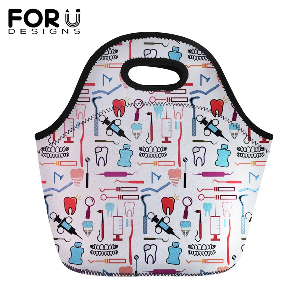 

FORUDESIGNS 3D Cartoon Dentist Printing Insulated Lunch Bags Thermal Dinner Box Food Case Functional Cooler Warm Lunch Bag